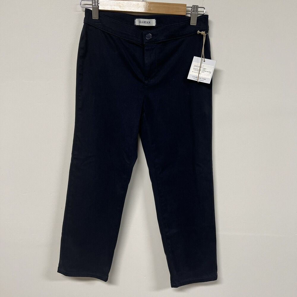 Lila Ryan Navy Chino Capris Sz 0 Slim Straight Stretch Pants Balletcore Preppy